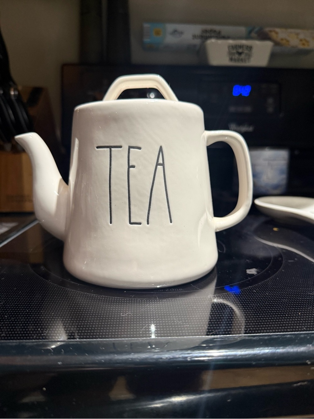 White Ceramic Tea Canister with Wood Lid, Tea mug, Teapot, honey w/ wood spoon. - Picture 10 of 16